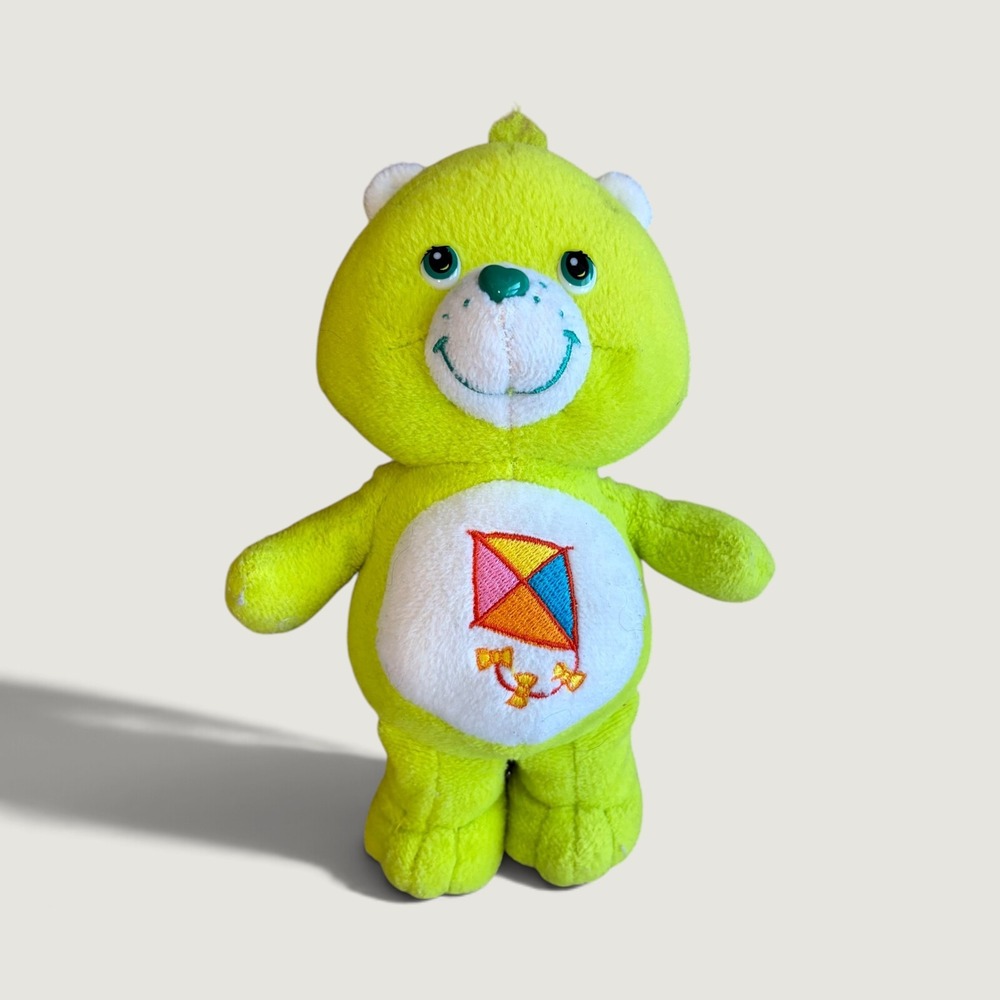 Vintage 2002 Care Bears Do-Your-Best Bear Lime Green Kite Plush 8in Play Along